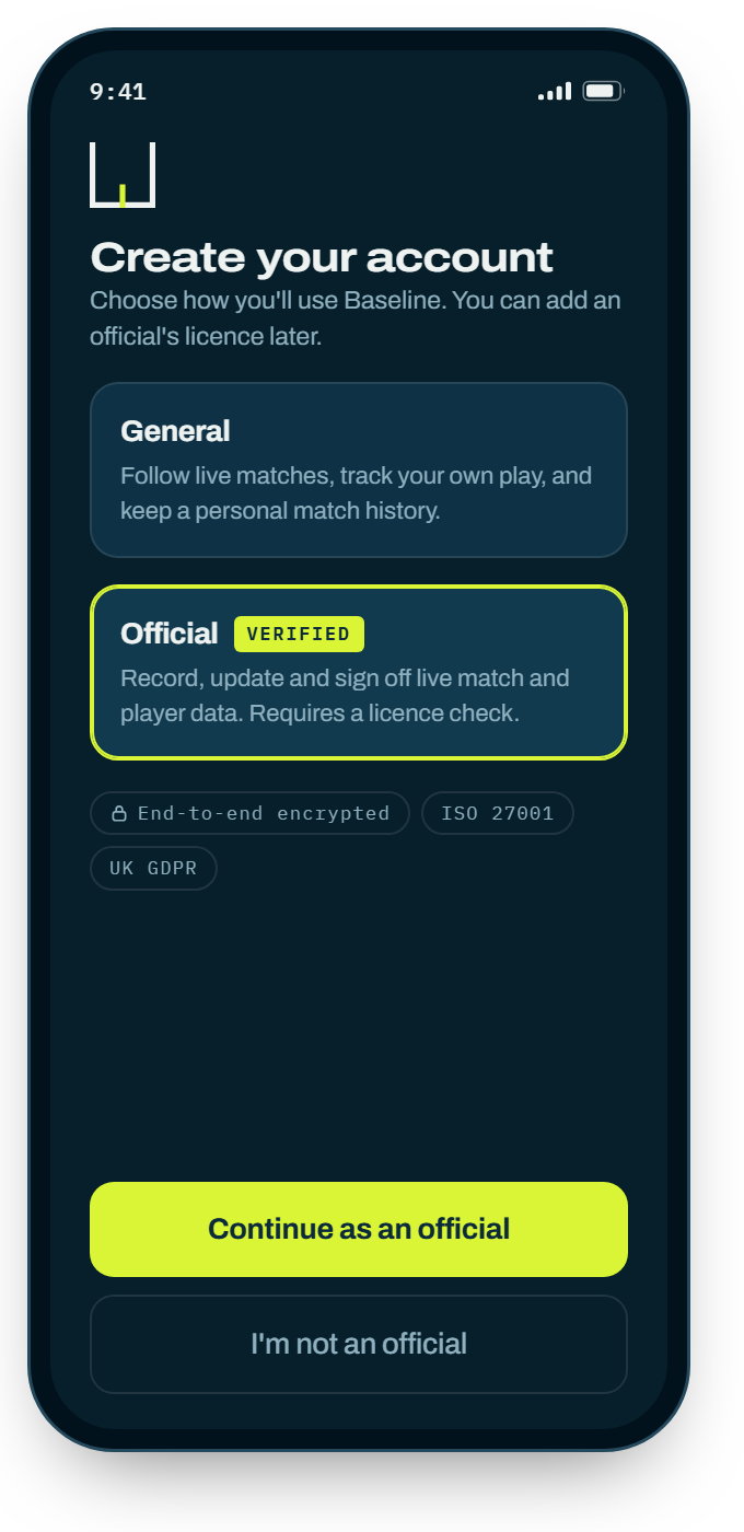 Choosing between a general account and a licence-verified official account.
